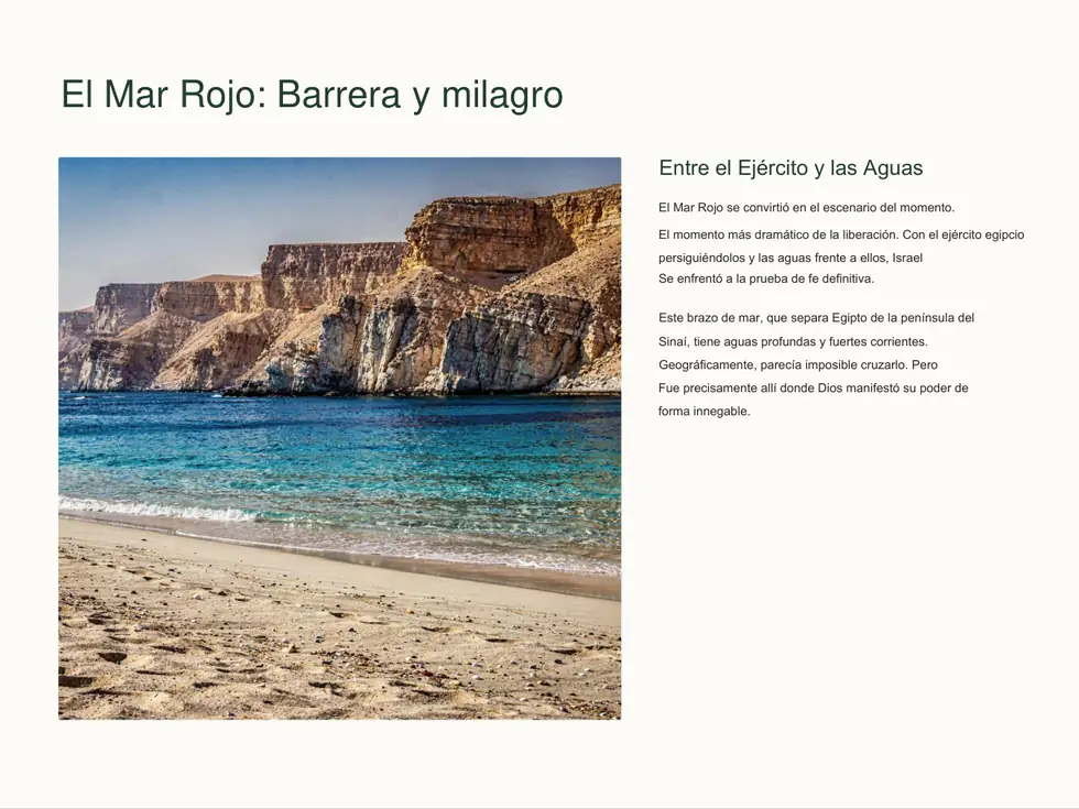 Página de la serie: el mar Rojo, barrera y milagro, con foto de la costa