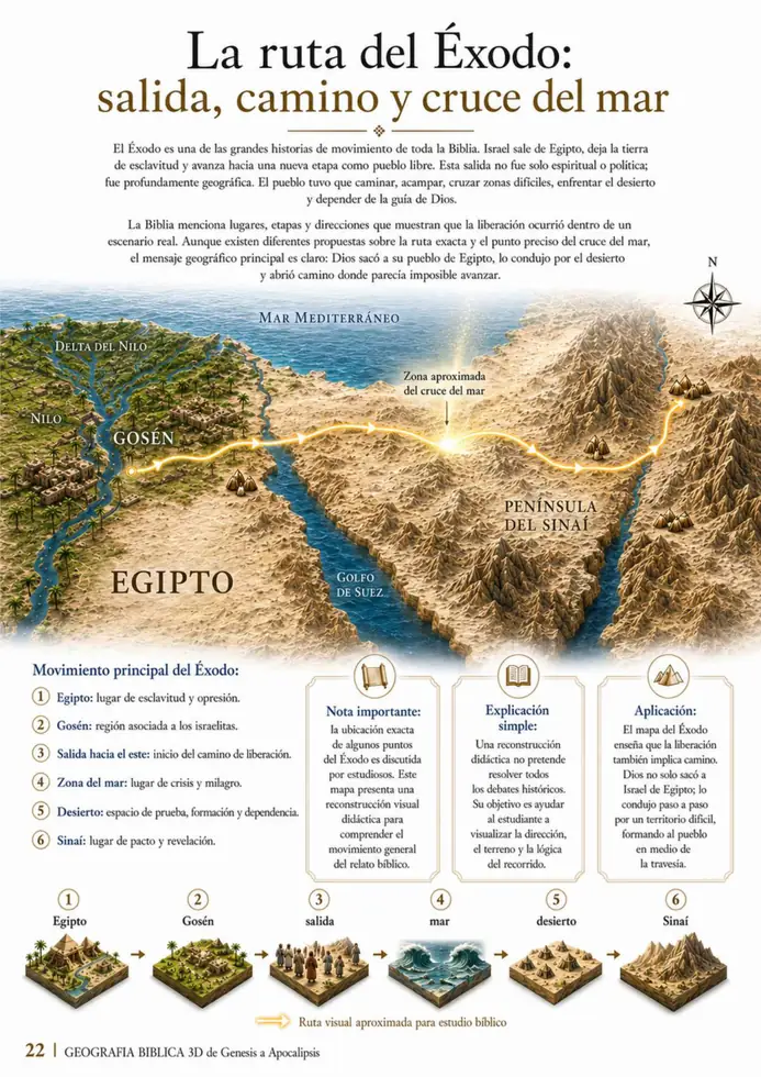 Página del atlas: la ruta del Éxodo, salida, camino y cruce del mar