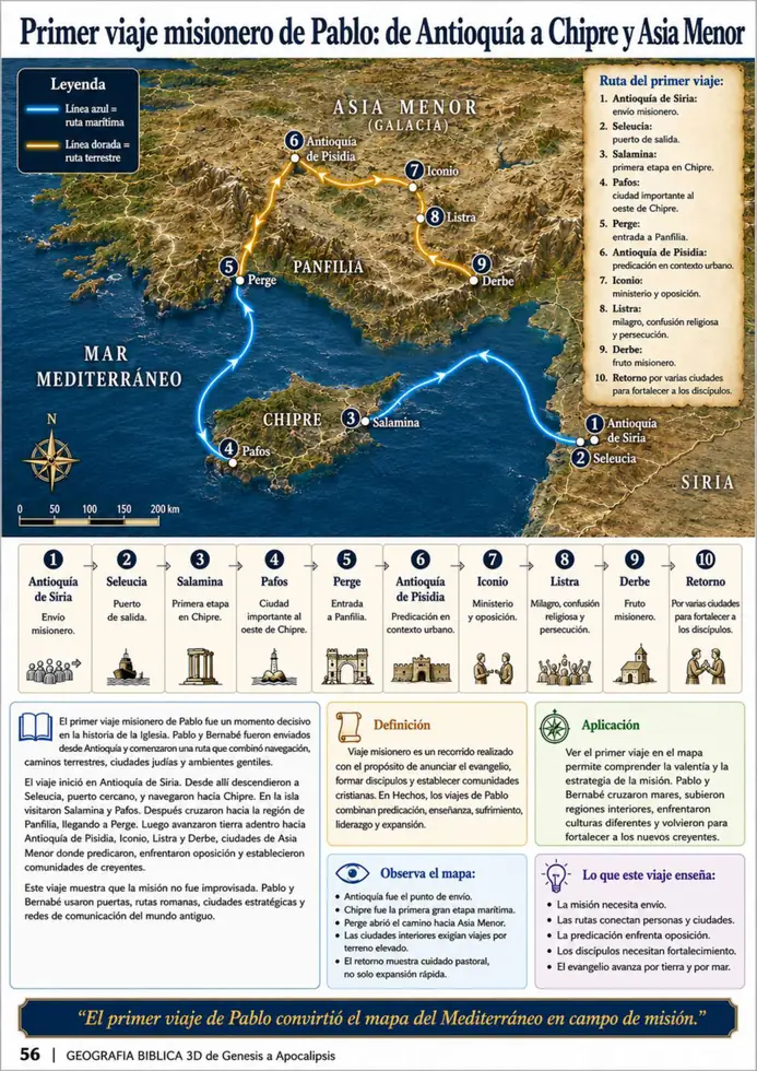 Página del atlas: primer viaje misionero de Pablo, de Antioquía a Chipre y Asia Menor